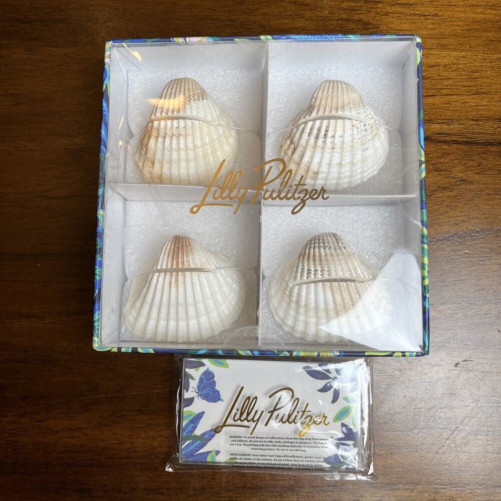 Lilly Pulitzer Seashell Beach Place Card Holder Set of 4 w/set of 12 Table Cards